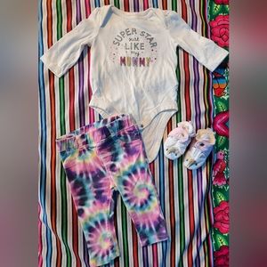 3 piece baby girl pant, bodysuit & booties